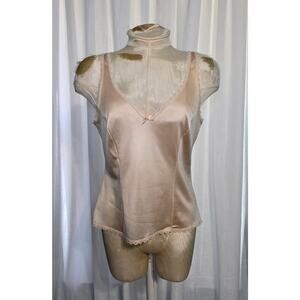 Vintage Sears Nylon Camisole Womens 34 Lace Trim V-Neck Champagne